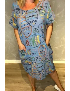 Blå kjole med fisk print og lommer til kvinder – TIPPY collection” 2