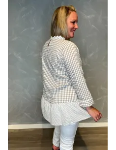 Beige ternet bluse med lag og blonde til kvinder – Design by Tippy” 2