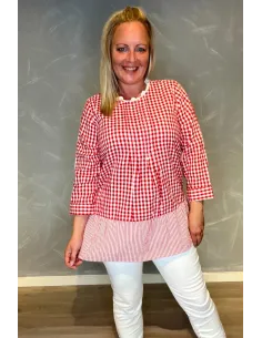 Rød ternet bluse med lag og blonde til kvinder – Design by Tippy