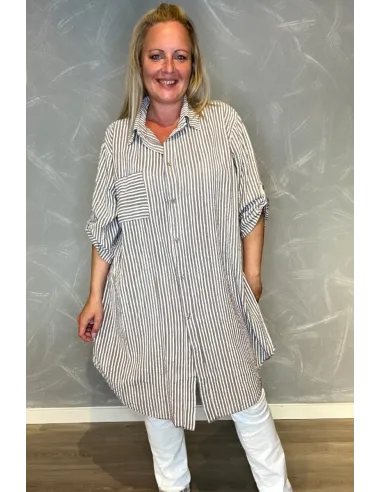 Storskjorte | Beige Hvid | Striber | TIPPY