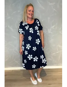 Kjole | Navy | Store Blomsterprint | TIPPY