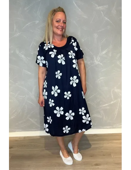 Kjole | Navy | Store Blomsterprint | TIPPY