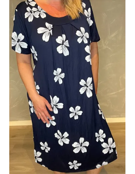 Kjole | Navy | Store Blomsterprint | TIPPY