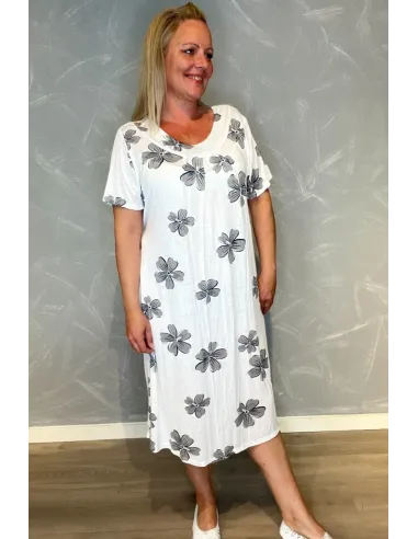 Kjole | Hvid | Store Blomsterprint | TIPPY