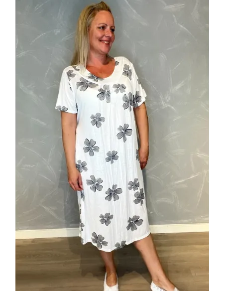 Kjole | Hvid | Store Blomsterprint | TIPPY