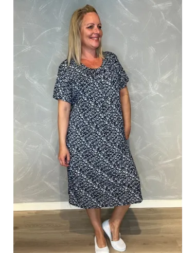 35436 VISKOSE KJOLE SMÅ BLOMSTER NAVY