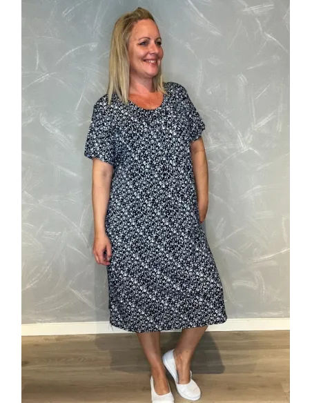 35436 VISKOSE KJOLE SMÅ BLOMSTER NAVY