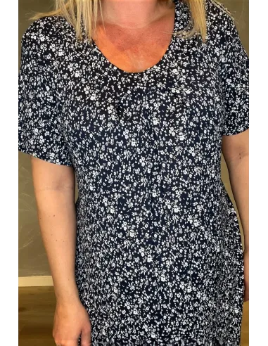 35436 VISKOSE KJOLE SMÅ BLOMSTER NAVY