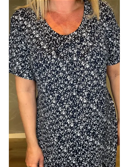 35436 VISKOSE KJOLE SMÅ BLOMSTER NAVY