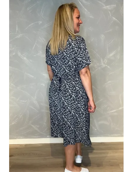 35436 VISKOSE KJOLE SMÅ BLOMSTER NAVY