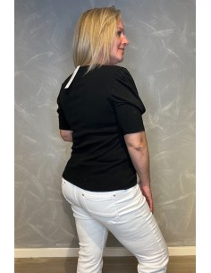 Bluse | Ribbet | Pufærmer | Sort| TIPPY 2