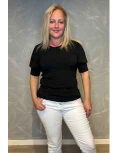Bluse | Ribbet | Pufærmer | Sort| TIPPY