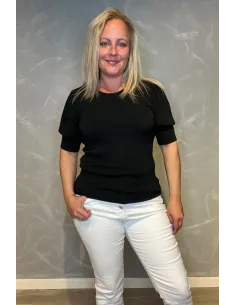 Bluse | Ribbet | Pufærmer | Sort| TIPPY