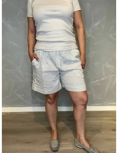 Sand stribede shorts med elastik i taljen til kvinder – Design By TIPPY