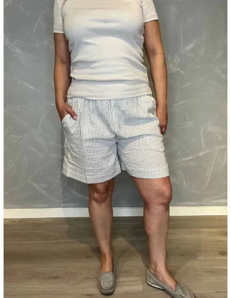 Sand stribede shorts med elastik i taljen til kvinder – Design By TIPPY