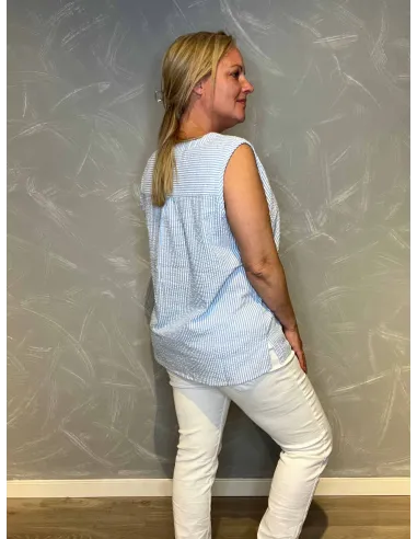 Bagside af sky blå stribet top til kvinder – TIPPY