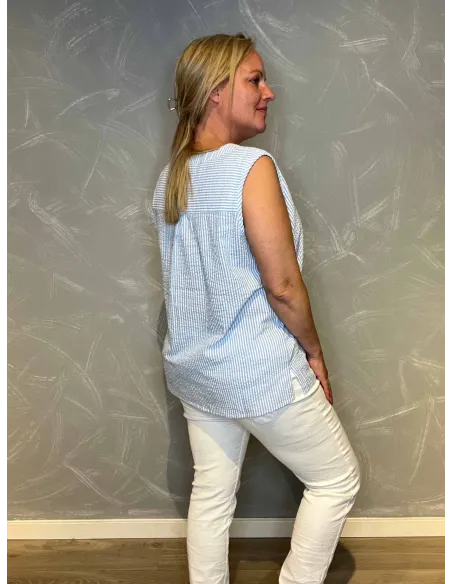 Bagside af sky blå stribet top til kvinder – TIPPY