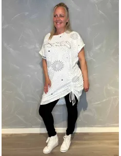 T-shirt kjole med Snøre | Hvid/Blå| TIPPY