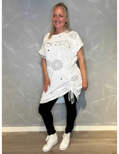 T-shirt kjole med Snøre | Hvid/Blå| TIPPY