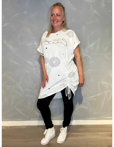 T-shirt kjole med Snøre | Hvid/Blå| TIPPY