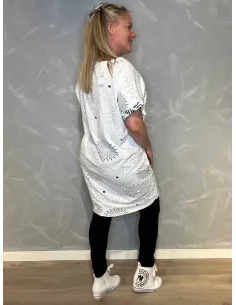 T-shirt kjole med Snøre | Hvid/Blå| TIPPY 2