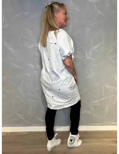 T-shirt kjole med Snøre | Hvid/Blå| TIPPY