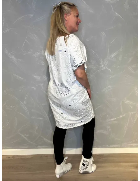 T-shirt kjole med Snøre | Hvid/Blå| TIPPY