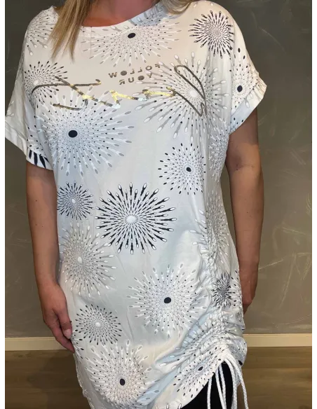 T-shirt kjole med Snøre | Hvid/Blå| TIPPY