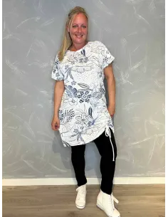 T-shirt kjole med Snøre | Hvid/Blå| TIPPY