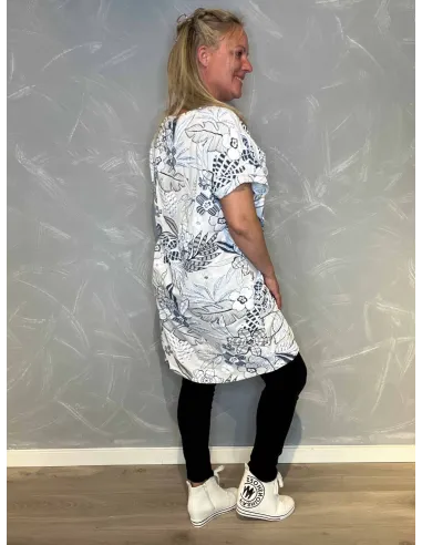 T-shirt kjole med Snøre | Hvid/Blå| TIPPY