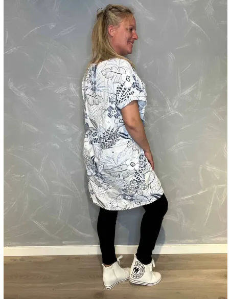 T-shirt kjole med Snøre | Hvid/Blå| TIPPY