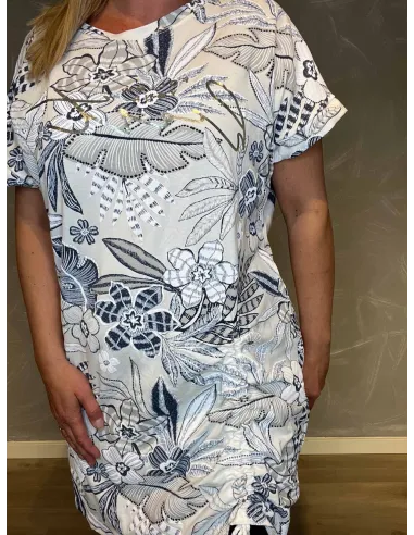 T-shirt kjole med Snøre | Hvid/Blå| TIPPY