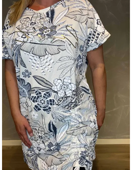 T-shirt kjole med Snøre | Hvid/Blå| TIPPY