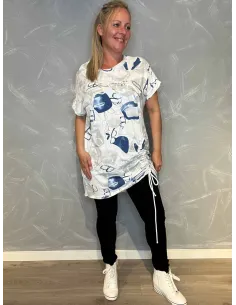 T-shirt kjole med Snøre | Hvid/Blå| TIPPY