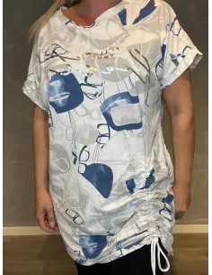 T-shirt kjole med Snøre | Hvid/Blå| TIPPY 2