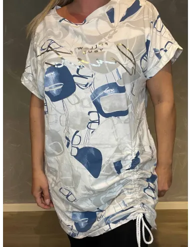 T-shirt kjole med Snøre | Hvid/Blå| TIPPY