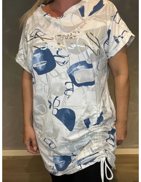 T-shirt kjole med Snøre | Hvid/Blå| TIPPY