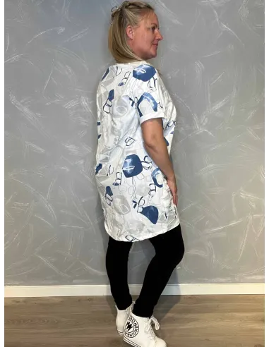 T-shirt kjole med Snøre | Hvid/Blå| TIPPY