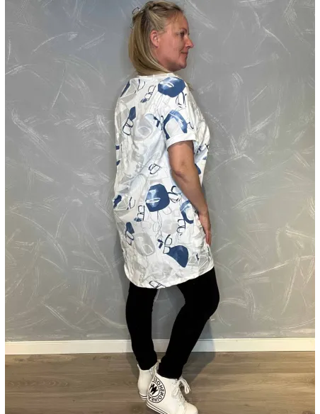 T-shirt kjole med Snøre | Hvid/Blå| TIPPY