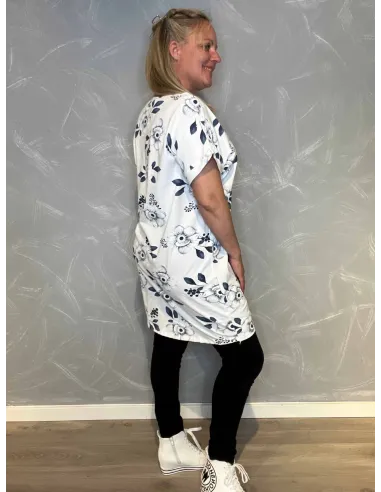 T-shirt kjole med Snøre | Hvid/Blå| TIPPY