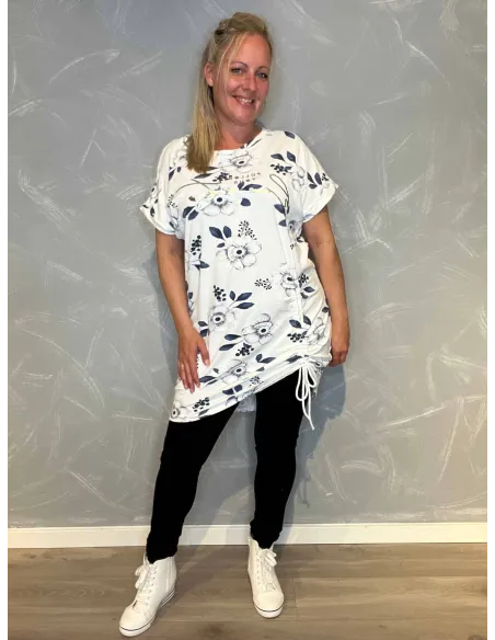 T-shirt kjole med Snøre | Hvid/Blå| TIPPY