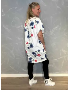 T-shirt kjole med Snøre | Hvid/Rosa | TIPPY 2