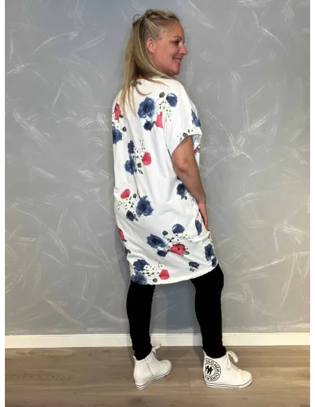 T-shirt kjole med Snøre | Hvid/Rosa | TIPPY