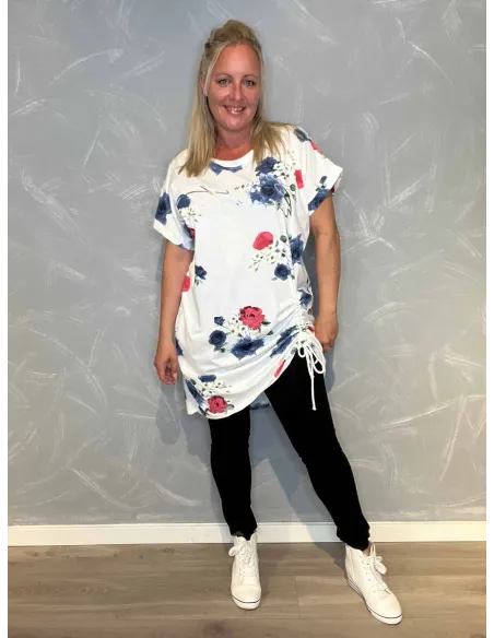 T-shirt kjole med Snøre | Hvid/Rosa | TIPPY