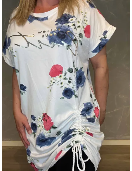 T-shirt kjole med Snøre | Hvid/Rosa | TIPPY