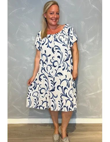 Sand kjole med blåt print til kvinder – TIPPY Italian Select