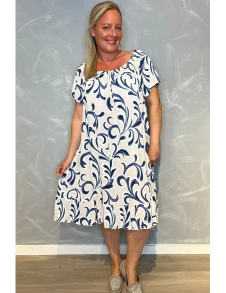 Sand kjole med blåt print til kvinder – TIPPY Italian Select
