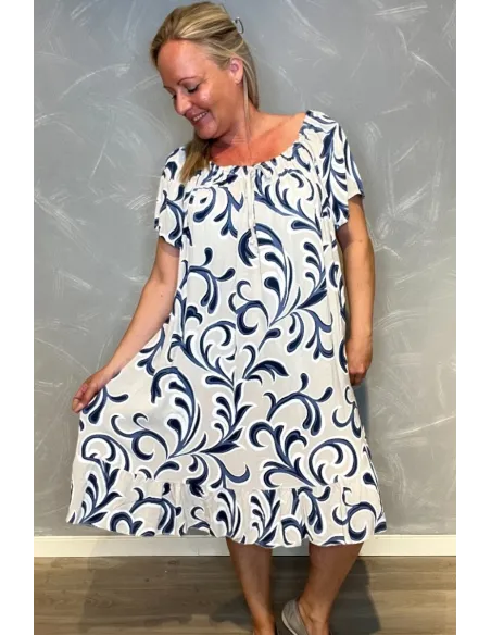 Sand kjole med blåt print til kvinder – TIPPY Italian Select