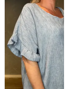 "Grey blue bluse til kvinder med flæse ærmer - TIPPY Italian Select" 2