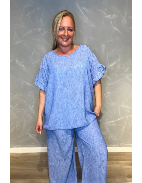 "Jeans blue bluse til kvinder med flæse ærmer - TIPPY Italian Select"